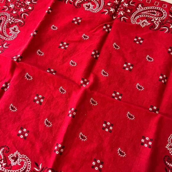 Vintage 90s Red Cotton USA Made Square Bandana Neck Tie - Picture 6 of 12